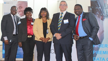 L-R: The Compliance Manager, Rack Centre, Olabode Olaoke, Marketing Associate, Rack Centre, Ada Ibelegbu, Head of Marketing, Communications & Channels, Rack Centre, Ejieke Ezeadiugwu,  Business Development Director, Rack Centre, Howard Pheby and Senior Manager: Business Development, Vodacom, Debo Adeboyejo at the recent NigeriaCom 2015 conference, Lagos…